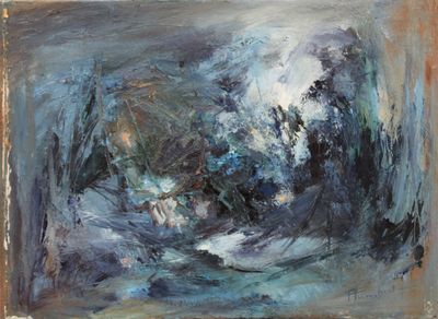 une peinture à l'huile représentant une grande vague déferlant sur l'océan