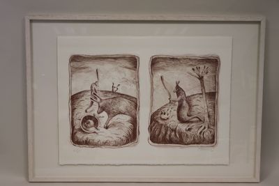 Ecole contemporaine, "deux scènes avec animaux". - Photo 1