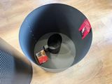 a black table with a red card on top of it