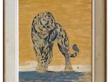 painting of a tiger in a frame on a yellow background