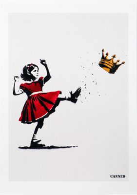 an image of a drawing of a girl in a red dress kicking a ball