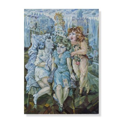 an image of a painting of a group of women sitting on a couch