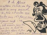 une vieille carte postale sur laquelle est dessinée une femme tenant un bout de papier