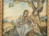 painting of a woman and child sitting under a tree in a field