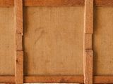 a picture of an old wooden box with a picture on it