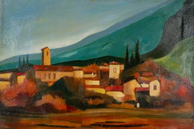 École italienne, XXè siècle Village au pied de la montagne