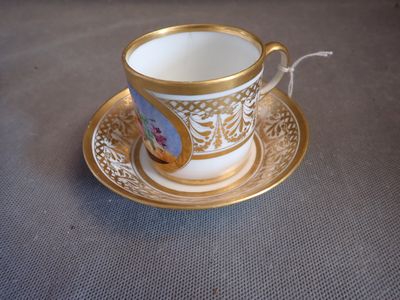 a cup and saucer sitting on a table