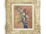 an image of a painting of flowers in a vase in a gold frame