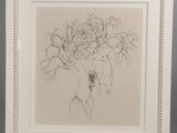 dessin représentant un arbre fleuri dans un cadre blanc sur fond gris