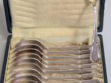 six spoons in a case that are sitting on a table