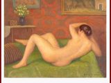 tableau représentant une femme nue allongée sur un lit dans une chambre
