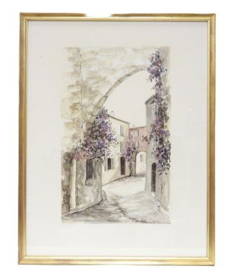 une image représentant une peinture d'une arcade ornée de fleurs