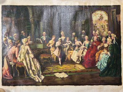 une image d'un tableau représentant un groupe de personnes assises autour d'une table