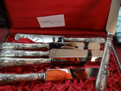 Écrin de six couteaux manche métal argenté lame inox - Photo 1