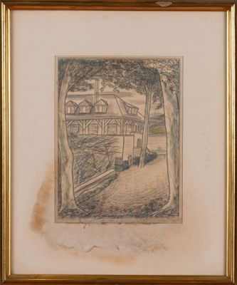Louis TOUCHAGUES (1893-1974) Maison entre les arbres, 1960