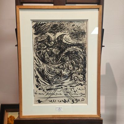 une image représentant un dessin en noir et blanc dans un cadre en bois