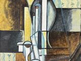 un tableau représentant un vase et une cruche posés sur une table