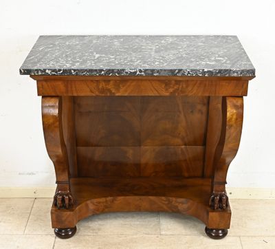 an image of a marble top end table on casteors