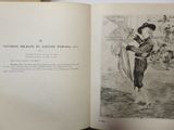 an open book with a drawing of a man holding a horse