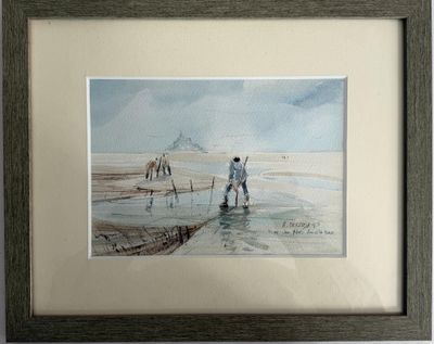 une photo d'un tableau représentant deux hommes sur une plage