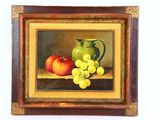 une photo d'un tableau représentant des raisins et une cruche