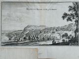 two drawings of a view of a mountain with a village in the distance