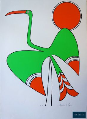 un oiseau orange et vert perché sur une chaise verte et orange