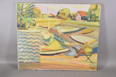 une image d'une peinture de bateaux sur l'eau