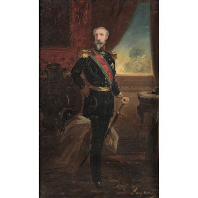 un tableau représentant un homme en uniforme debout devant une fenêtre