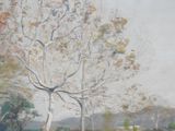 a painting of a tree in the middle of a field
