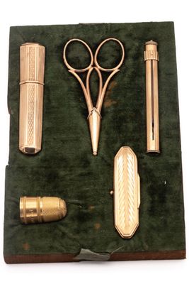 a box with a pair of scissors, a pen, and a lighter