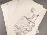 un dessin représentant une femme assise dans un fauteuil à bascule