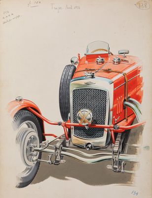 dessin d'une voiture rouge dotée d'une grande calandre et d'une grande calandre