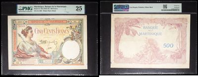 three different types of bank notes are on display in a display case