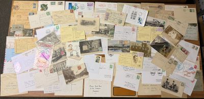 a suitcase full of letters and postcards sitting on a table
