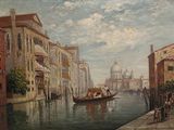 un tableau représentant une gondole descendant un canal