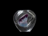 un vase en verre contenant un poisson violet et blanc