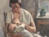 painting of a woman breasting a baby in a chair