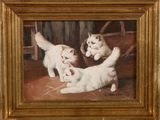 a painting of a group of cats playing with each other