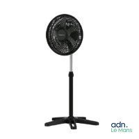 une image représentant un ventilateur noir posé sur un support métallique
