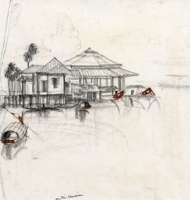 André MAIRE (1898 - 1984), Vietnam, "Maisons flottantes", Cr…