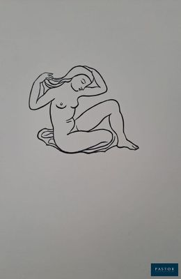 un dessin représentant une femme nue assise par terre