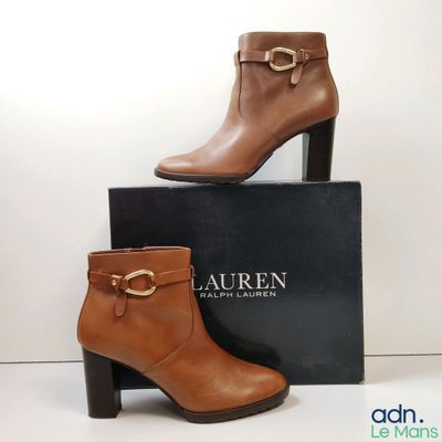 Paire de bottines RALPH LAUREN en cuir cognac, P.