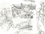 sketches of a drawing of a man and a woman on a beach