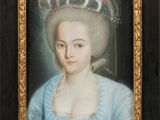 portrait of a lady in a blue dress with a crown on her head