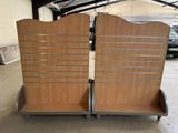 pair of wooden slats on wheels in a garage