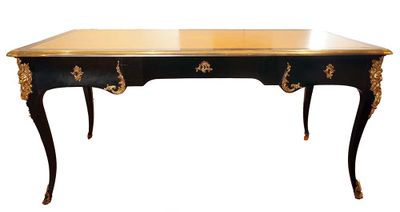 an image of a black and gold desk with two drawers