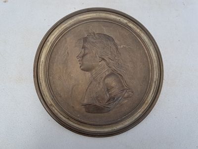an image of a bronze medallion of a woman