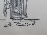 drawing of a man in a native dress with a hat and a cane