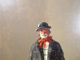 a painting of a clown with a hat and jacket on